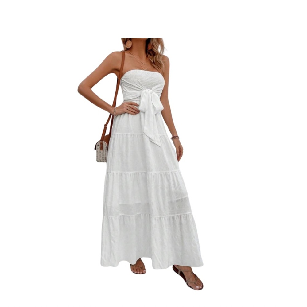 Tie Front Ruffle Ruffle Hem Tube Dress - Picture 2 of 16